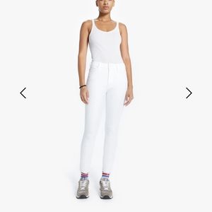 MOTHER DENIUM JEANS LOOKER HIGH WAISTED ANKLE FRAY DISTRESSED WHITE 24